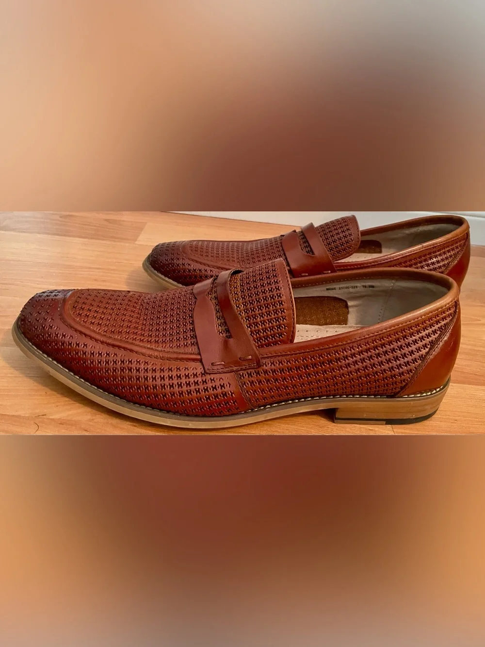 Stacy Adams Men's Cognac Perforated Leather Penny Loafers